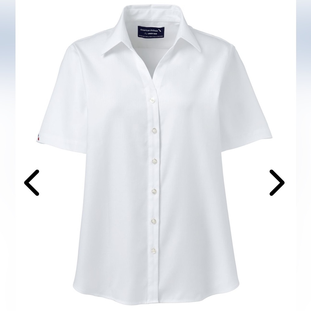 American Airlines Women's Short Sleeve Solid Herringbone Blouse